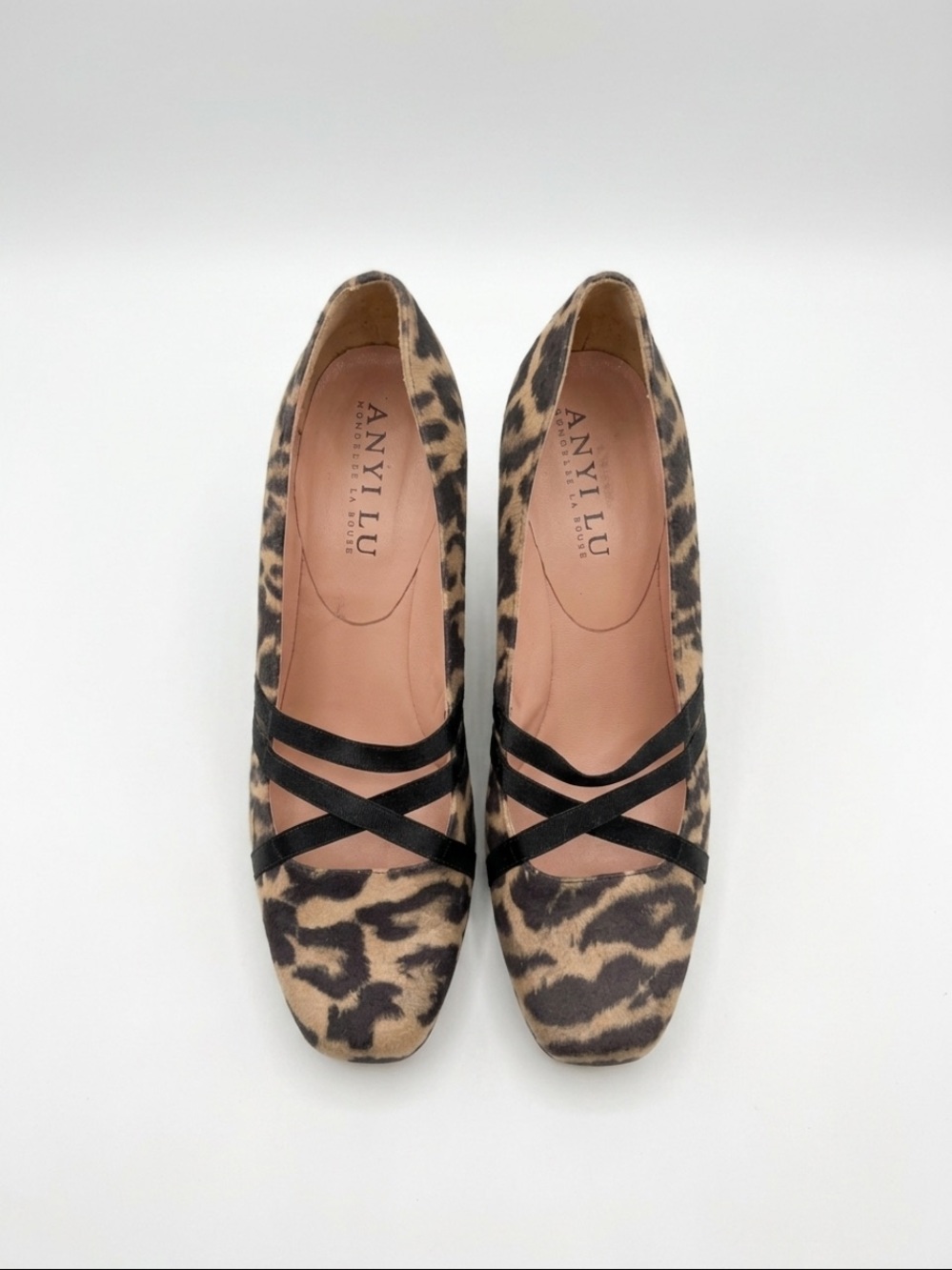 Anyi Lu Leopard-Print Flats with Black Cross Straps 38 made in Italy